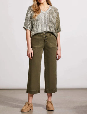 Audrey Button Fly Wide Leg Crop Jeans | Olive