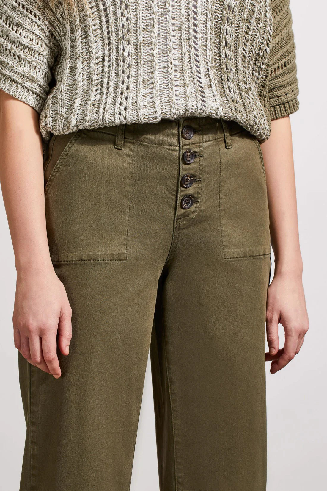 Audrey Button Fly Wide Leg Crop Jeans | Olive