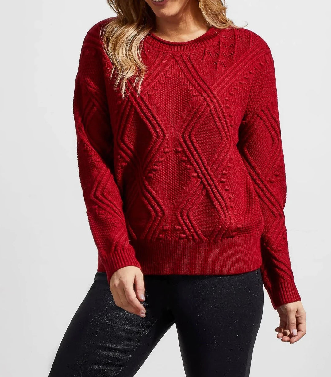 Cable Knit Crew Neck Sweater | Earth Red