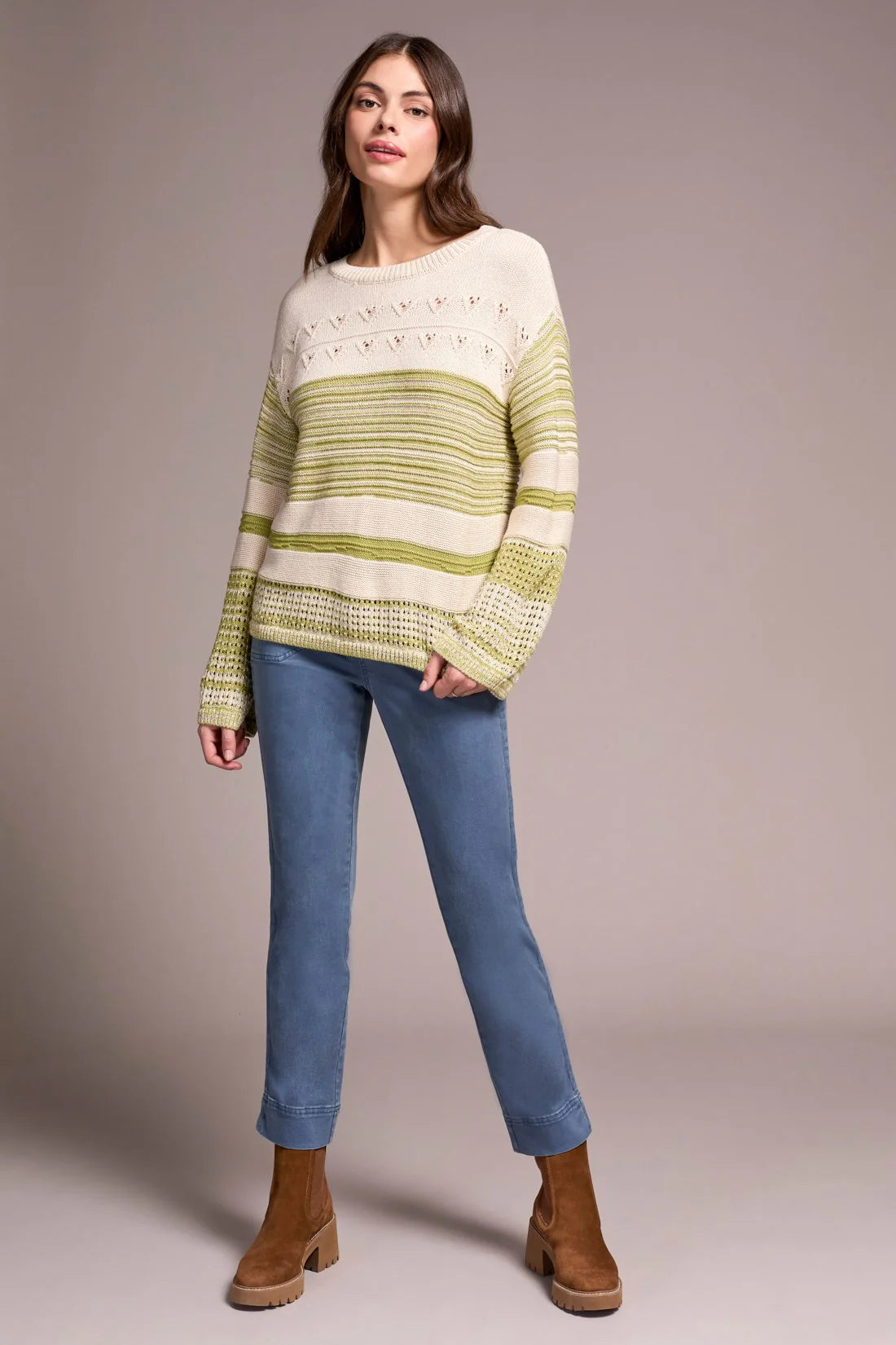 Color Block Bell Sleeve Boat Neck Sweater