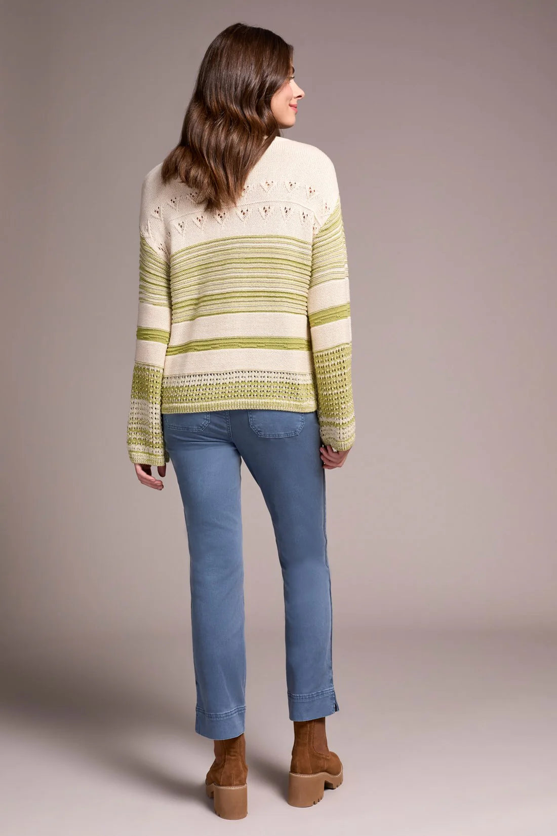 Color Block Bell Sleeve Boat Neck Sweater