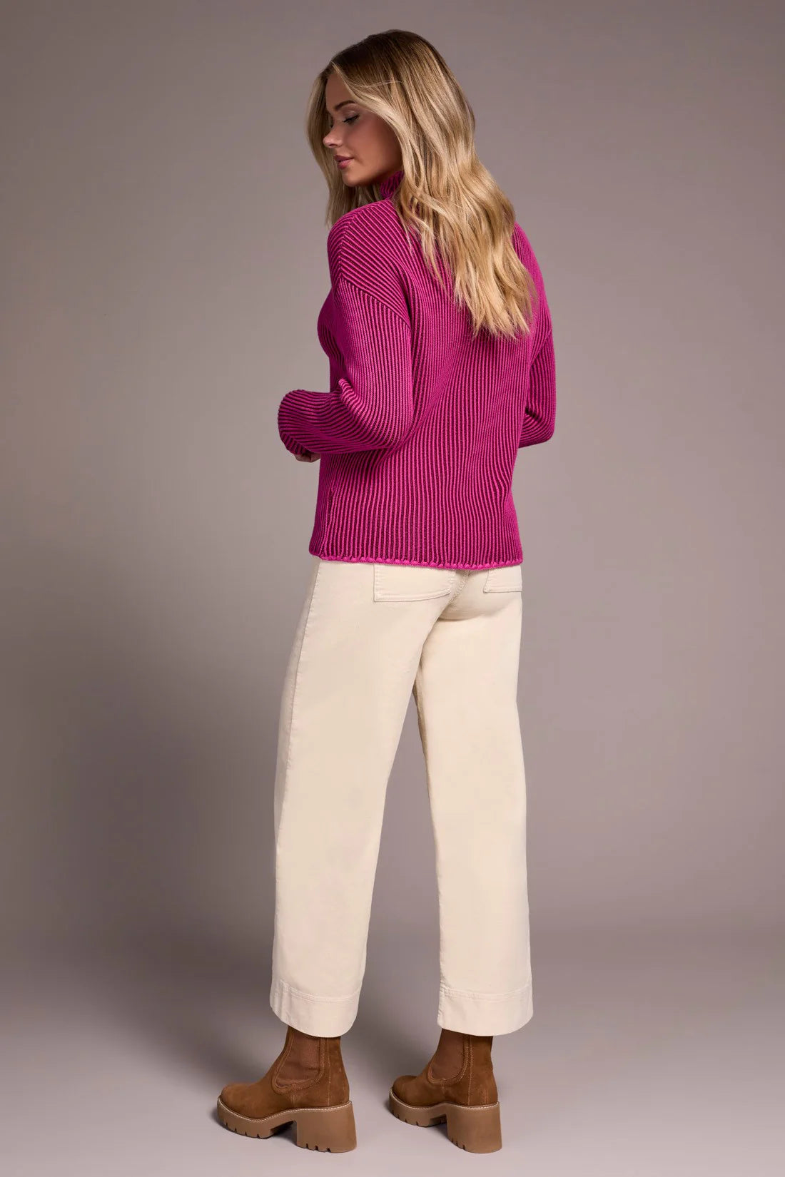 Combed Cotton Two-Tone Rib Sweater
