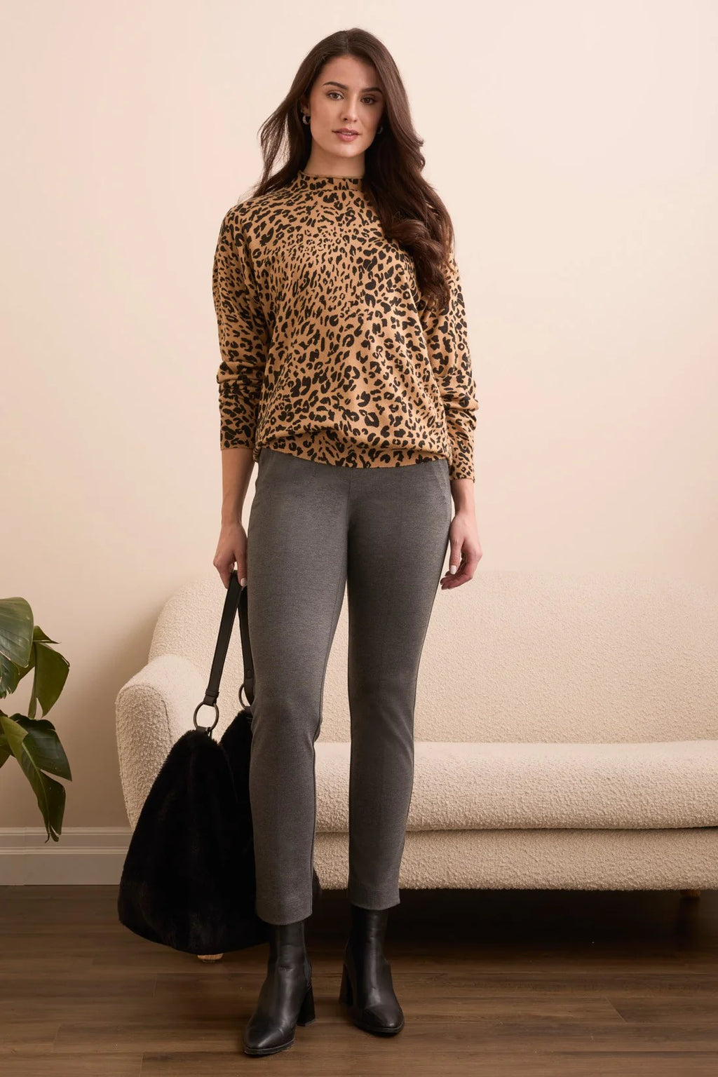 Lightweight Printed Long Sleeve Funnel Neck Sweater