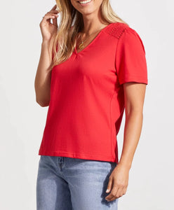 SHORT SLEEVE TOP WITH LACE DETAIL | Poppy Red