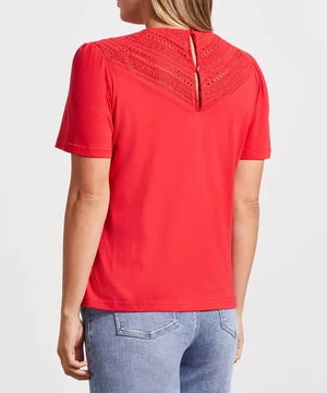 SHORT SLEEVE TOP WITH LACE DETAIL | Poppy Red