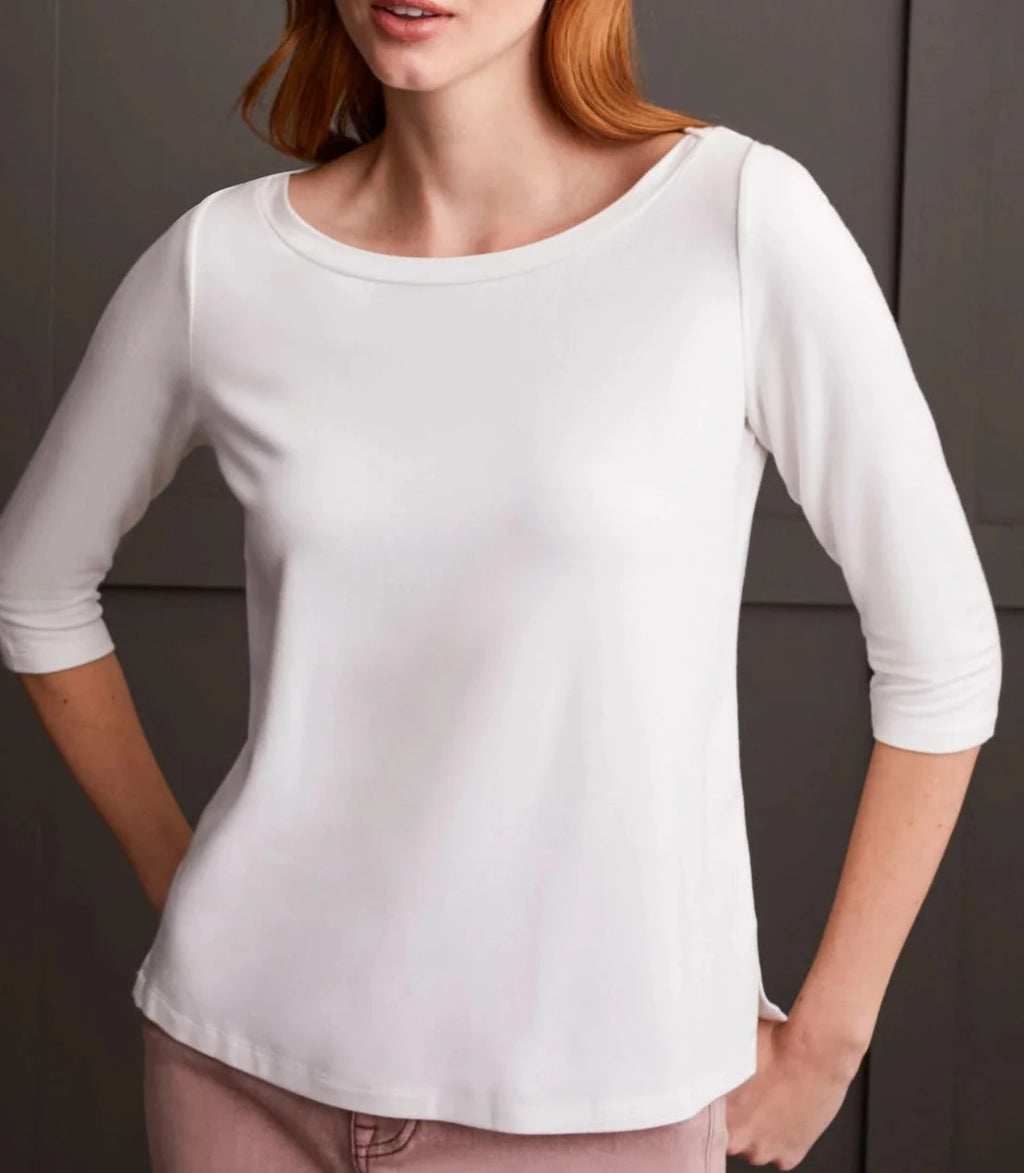 Wide Crew Neck Top With side Slits | Cream