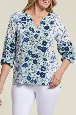 Printed Notch Neckline 3/4 Sleeve Blouse