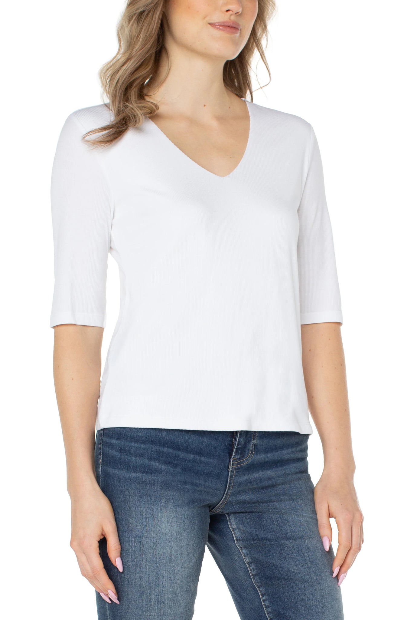 Double Layer V-neck Rib Knit Top