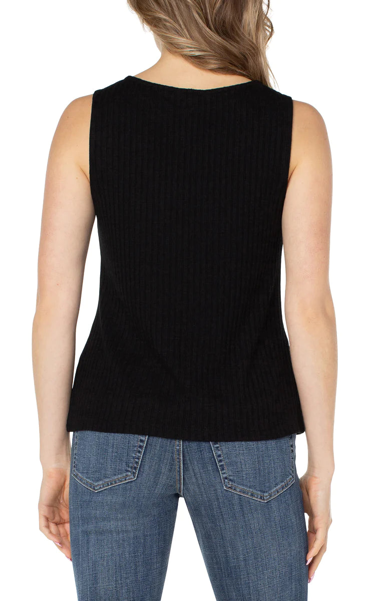 Sleeveless Boat Neck Rib Knit Top | Black