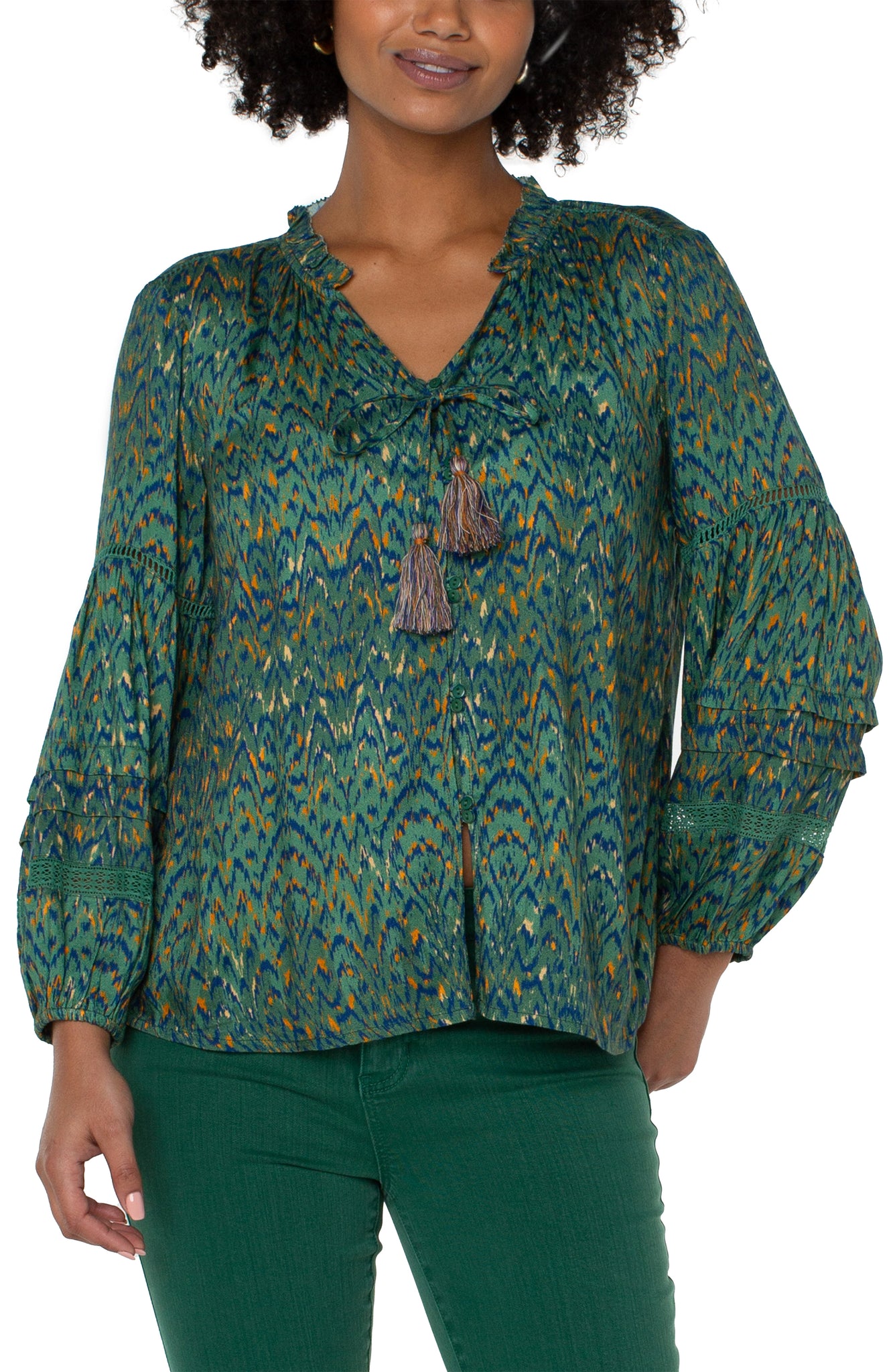 Long Sleeve Popover Blouse | Emerald