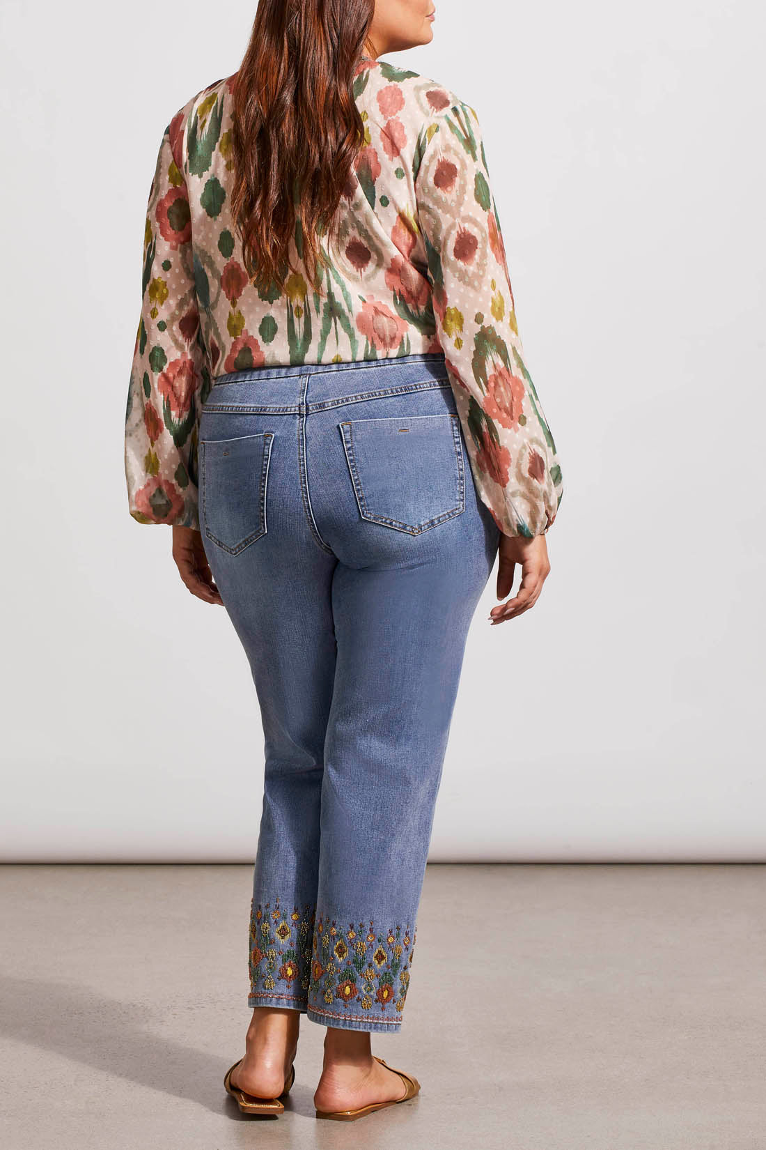 Audrey Pull On Straight Ankle Jeans With Beading