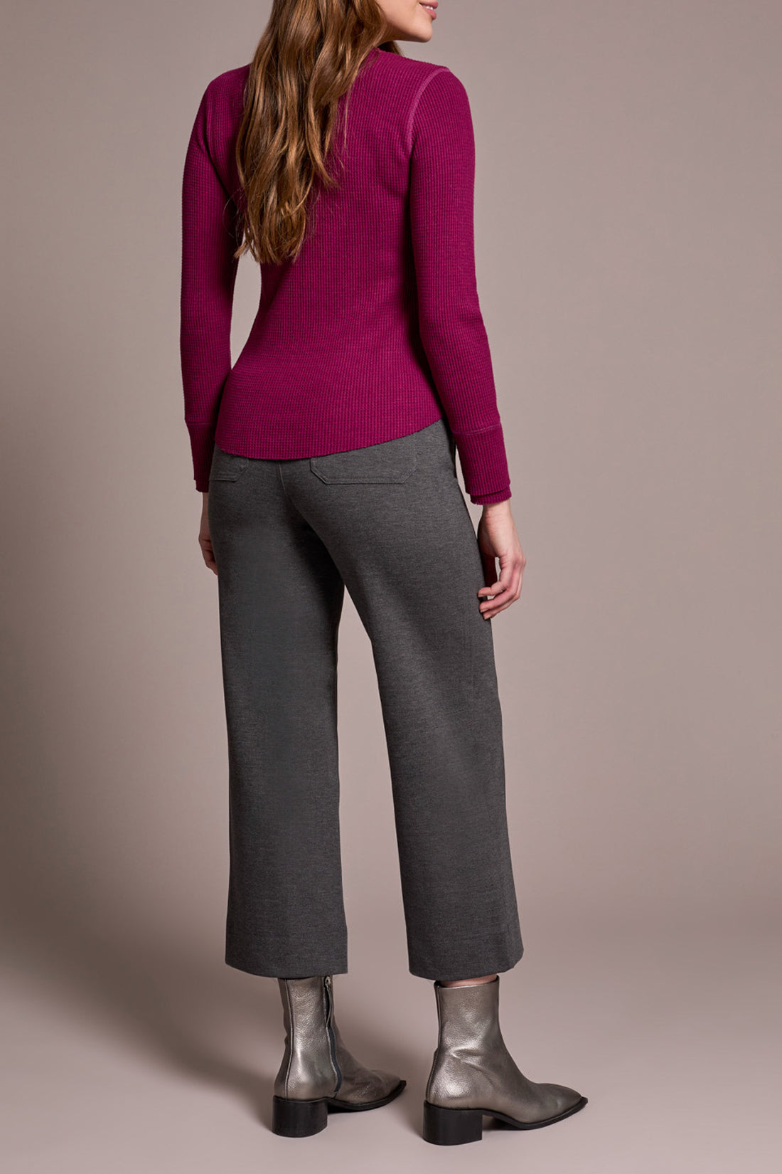 Brushed Waffle Knit Henley Long Sleeve Top