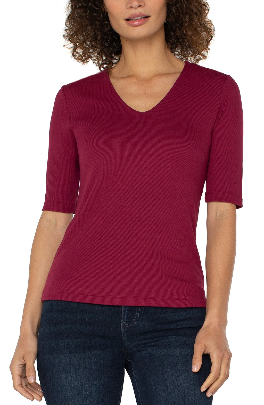 Double Layer V-neck Rib Knit Top