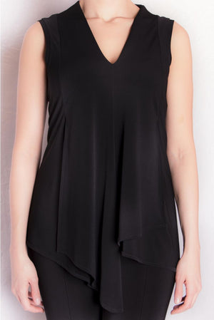 Sleeveless V-neck Drape Top | Black