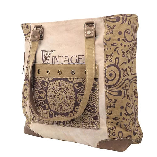 Vintage Flower With Large Front Pocket Canvas Tote