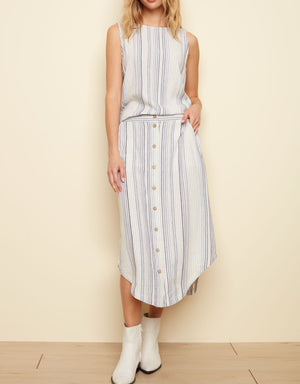 Stripe Scoop Hem Button Skirt | The Clothes Tree