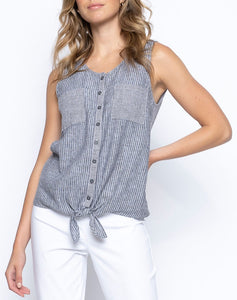 Tie Front Tank | Grey White 