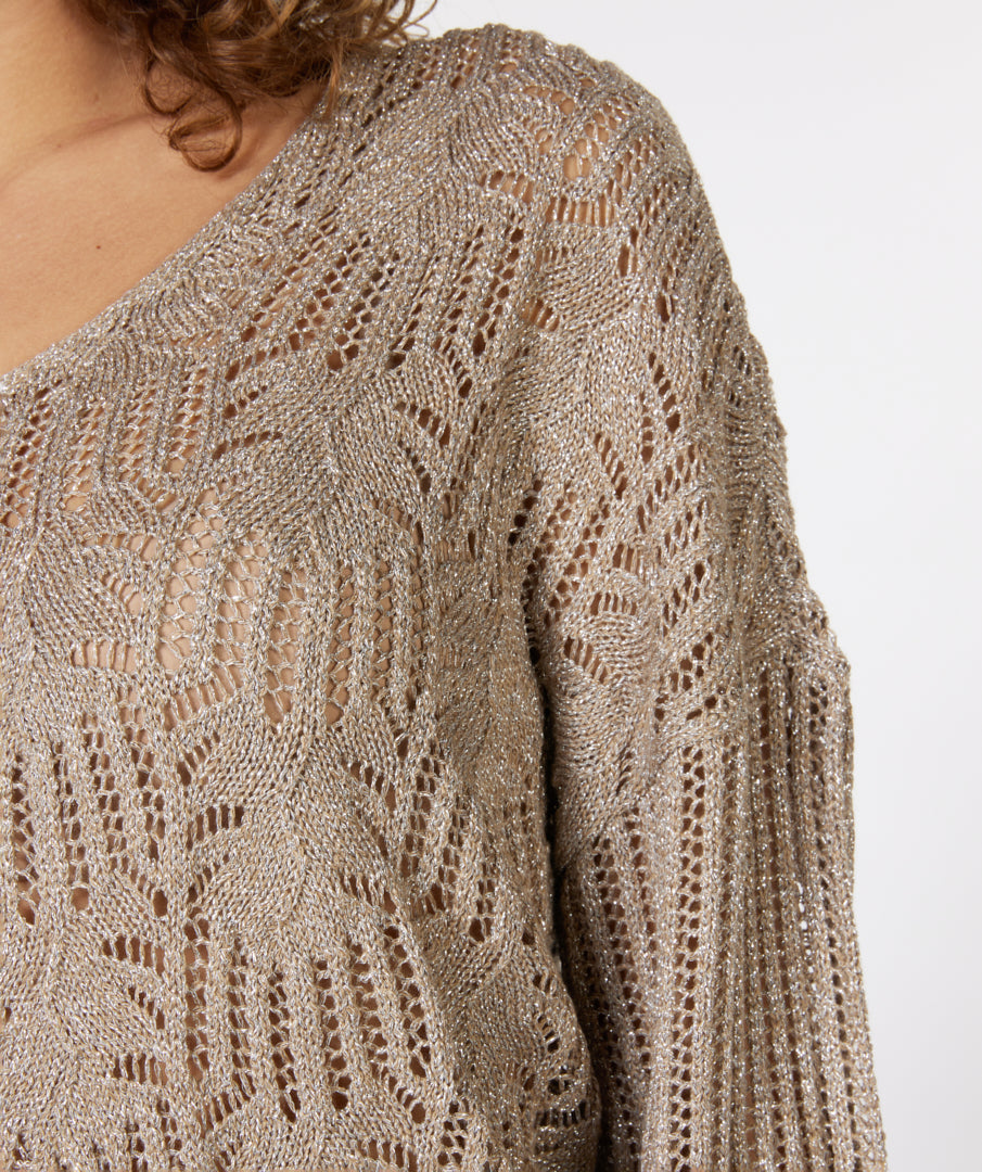 Open Knit Sweater With Lurex | Sand