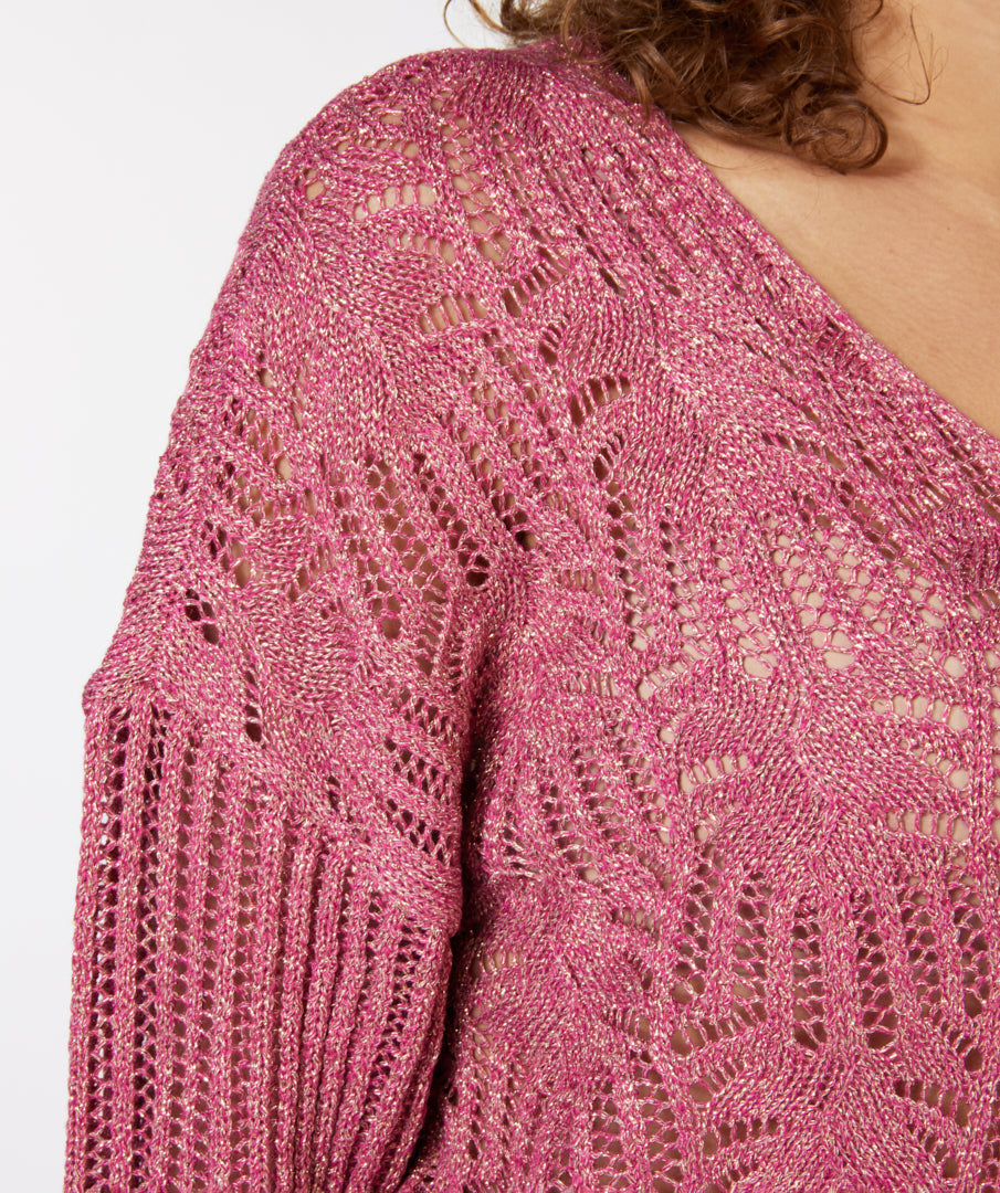 Open Knit Sweater With Lurex | Pink