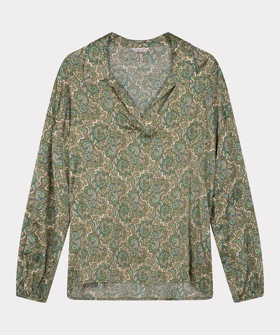 Pullover Collared V- Neck Blouse | Green Print
