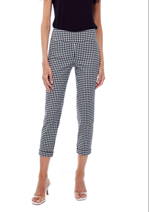 Gingham Cuffed Cropped Pants | Black & White