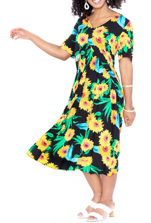 Cap Sleeve Sunflower Dress | Black