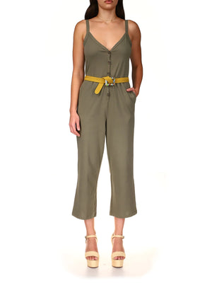 Button Front Knit Jumpsuit | Trail Green