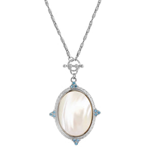 Aqua Marina Mother Of Pearl Oval Pendant Toggle Necklace 30 Inches