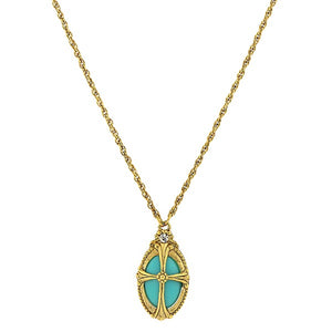 Symbols Of Faith Imitation Turquoise Oval Necklace 20 Inch Chain