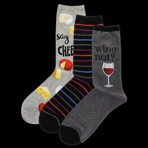 Wine & Cheese 3 Pack Crew Socks | HotSox